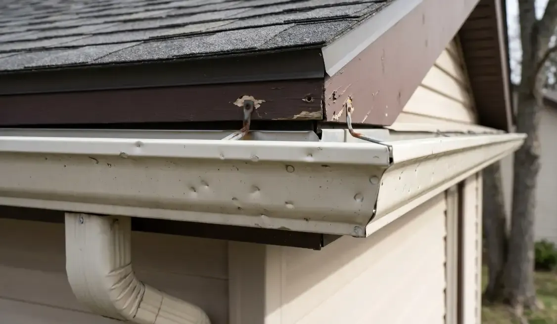 Gutter pulled away from a roof edge