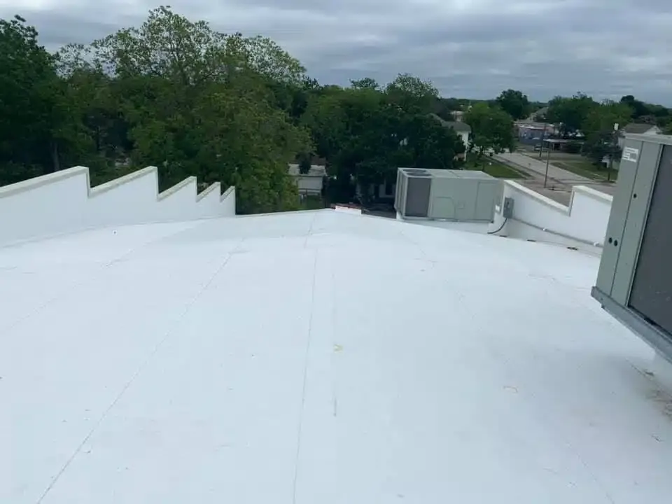 White roof with rooftop equipment.
