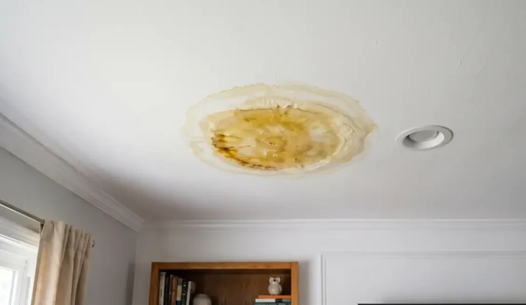 10 Warning Signs Your Roof Needs Immediate Attention 3 Yellow-brown ceiling water stain caused by a slow roof leak