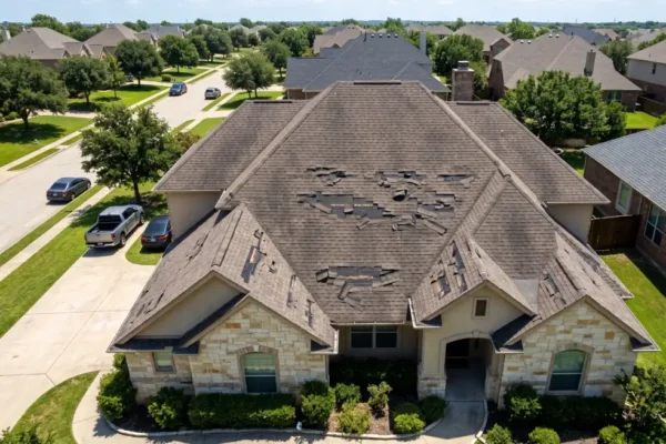 10 Warning Signs Your Roof Needs Immediate Attention 41 Aerial view of asphalt roof showing roof warning signs including curling and missing shingles