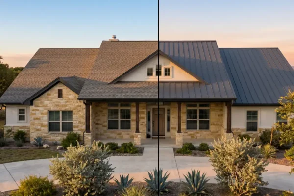 Shingle vs Metal Roofing - Which Is Right for Your South Texas Home? 27 Shingle vs metal roofing side-by-side comparison on a South Texas ranch home