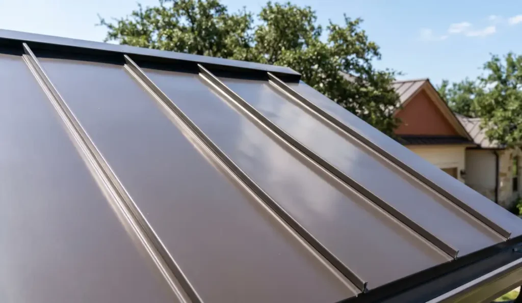 Shingle vs Metal Roofing - Which Is Right for Your South Texas Home? 3 Standing-seam metal roof with reflective finish on a South Texas home