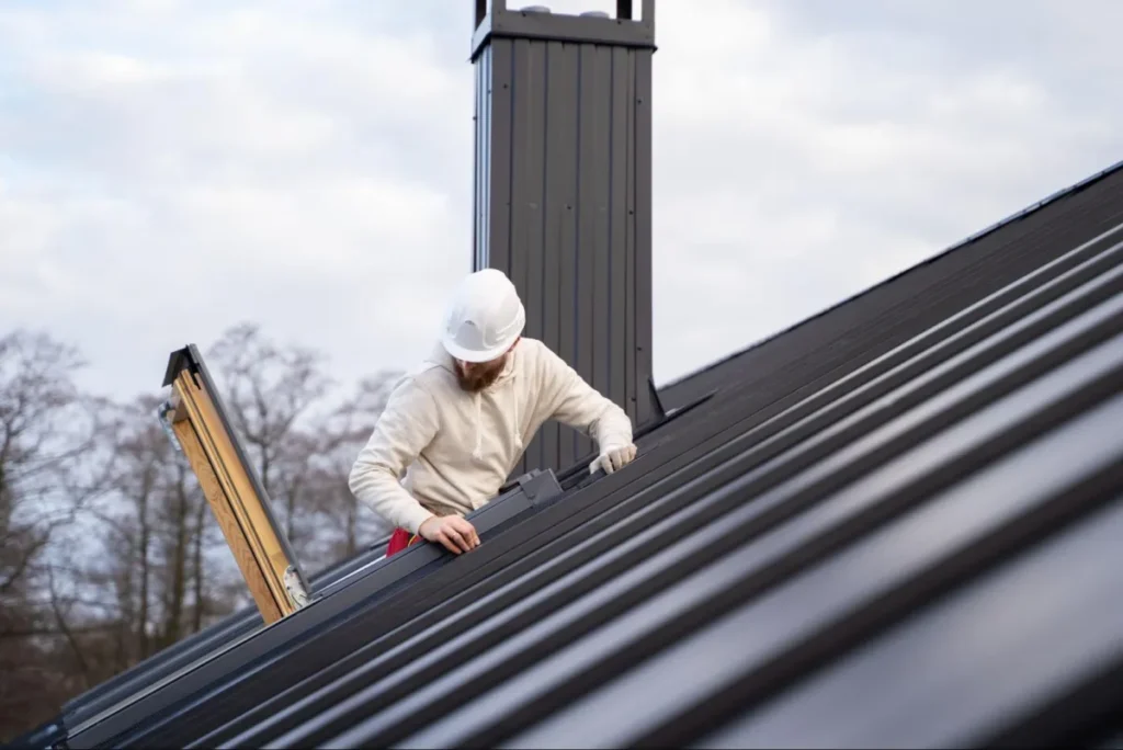 Roof Storm Damage in South Texas: When to Call a Roofer vs. Your Insurance First 2 Roofer performing metal roof repairs
